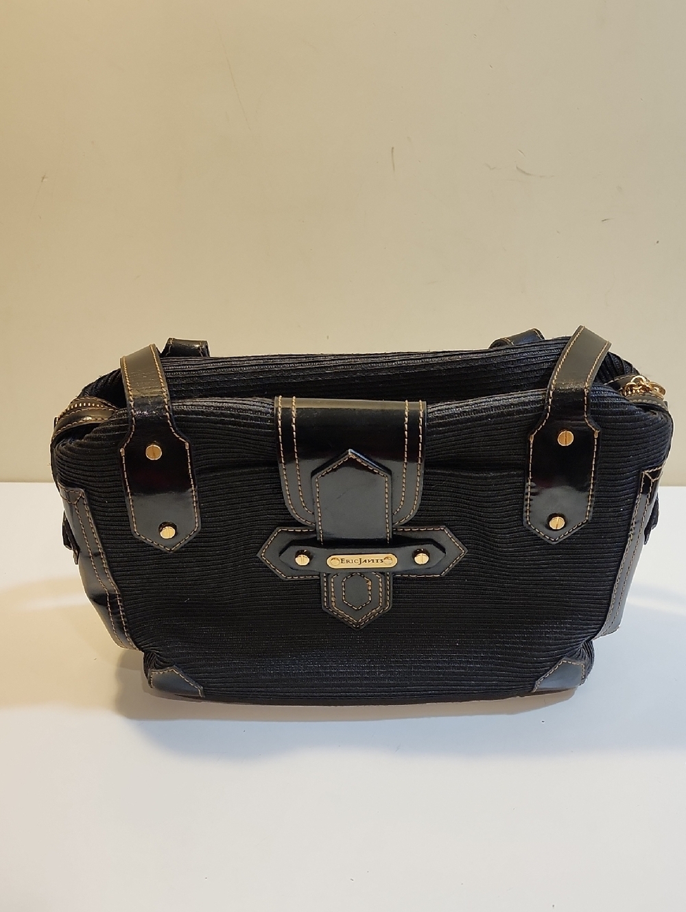 ERIC JAVITS NY Black Shoulder Tote Bag  with Red Interior - Picture 6 of 16